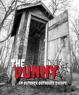 The Dunny poster: a weathered outback outhouse